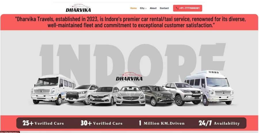 Dharvika Travels WordPress website homepage